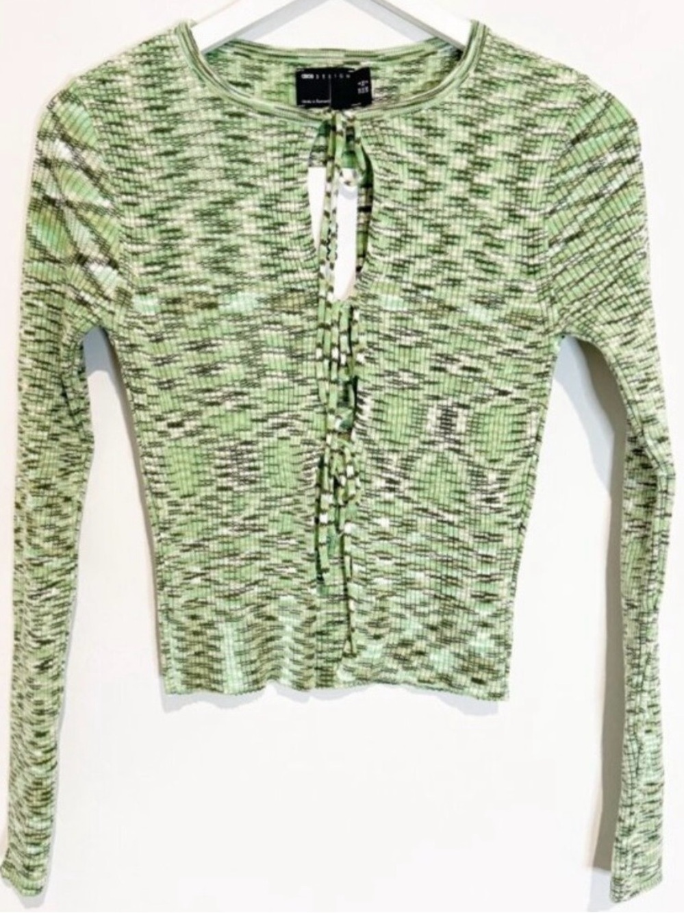 ASOS Cardigan Size 2 Multicolor Space Dye Tie Front Cutout Knit Preppy Clean Top